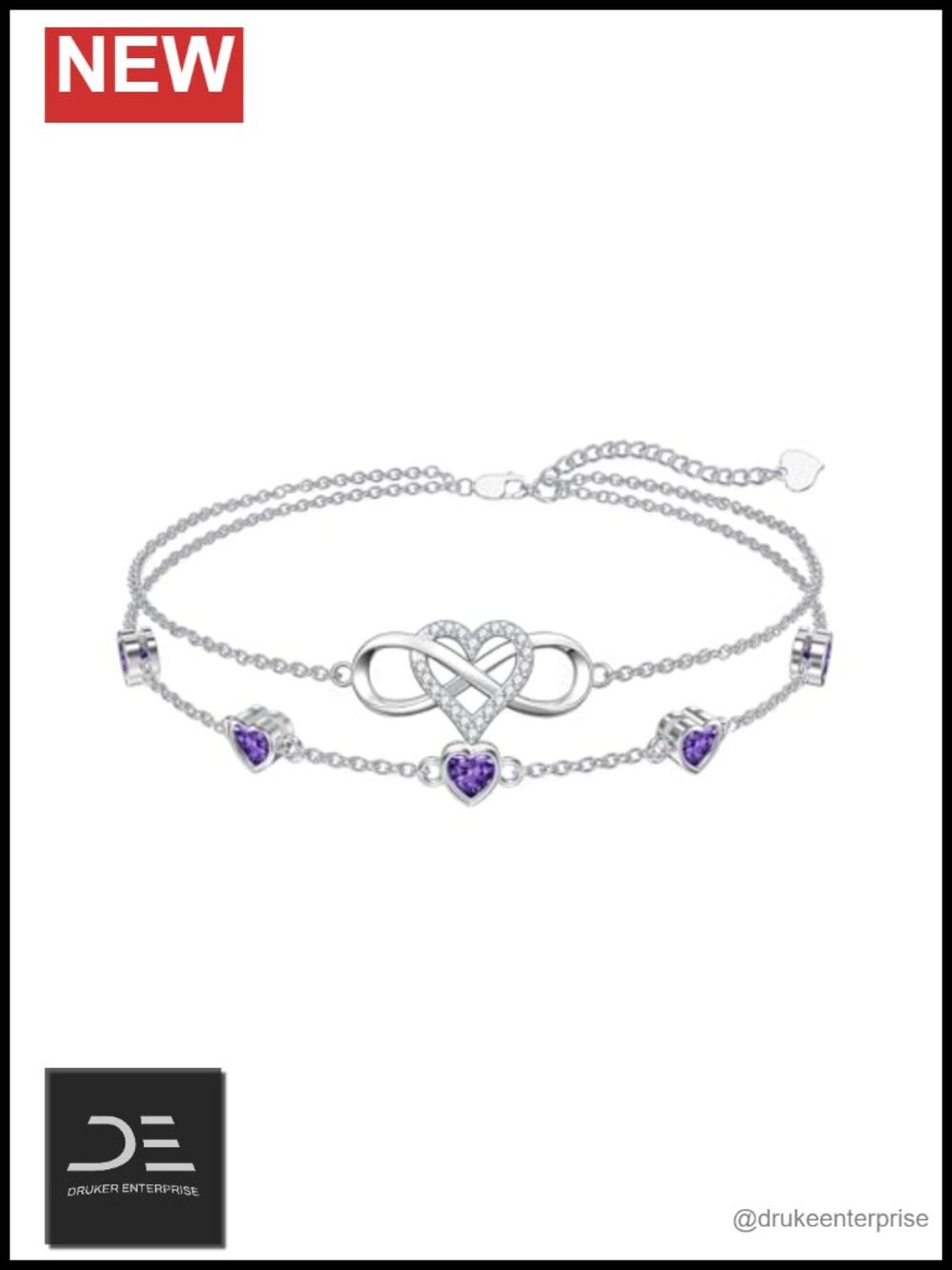 925 Sterling Silver Infinity Heart Anklet Bracelet Women Adjustable